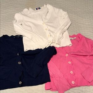 Set of 3 Girls' Vineyard Vines Scallop Trim Cardigans - White, Navy & Pink